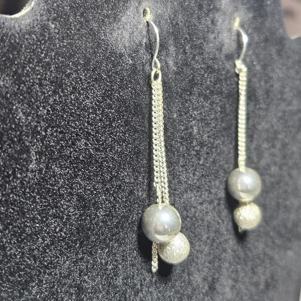 Silver Tone Multiple Dangling Ball Earrings Chains